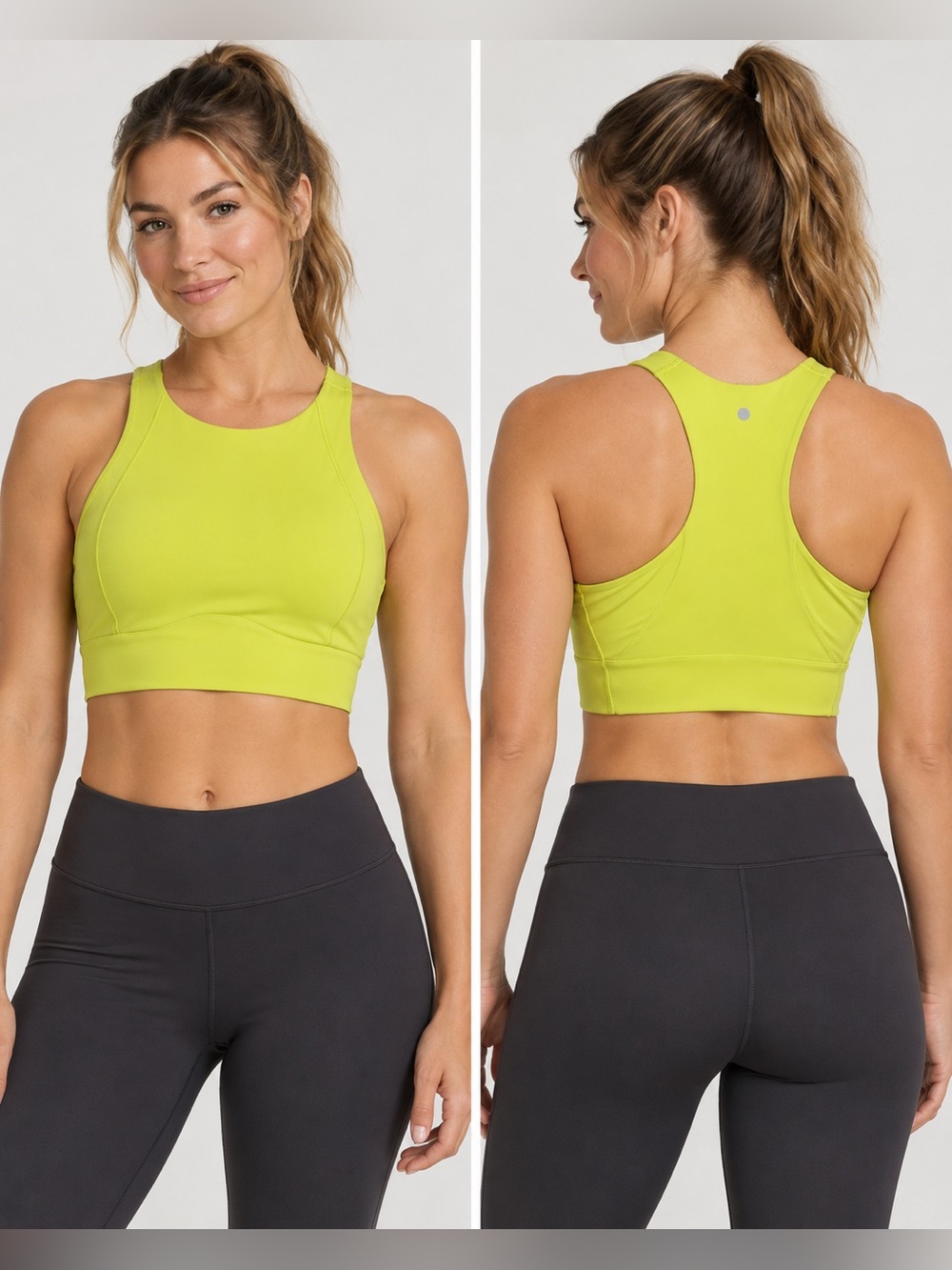CALIA PowerMove Sports Bra Womens Large Lime Green High Neck Longline Racerback